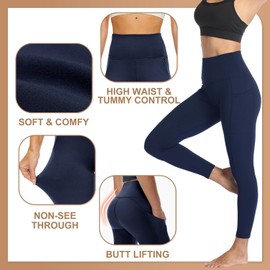 Leggings with 2 Side Pockets, Women's High Waist Yoga Pants for Fitness, and Daily Wear, Black, L/XL