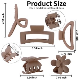 AMCAMI 5 PCS Hair Clips for Women Hair Clips for Thick Hair Claw Clips Hair Accessories Medium Hair Clips Thick Hair Claw Clips for Long Hair Thick Hair Brown Claw Clip