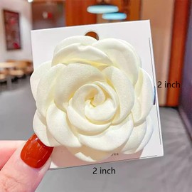 5 Pcs Flower Hair Clips for Women White Ribbon flower Hair Accessories Camellia Flower Hair Barrettes Alligator Hair Clips for Wedding Bridal Hairpins Spring Summer Holiday Beach Party