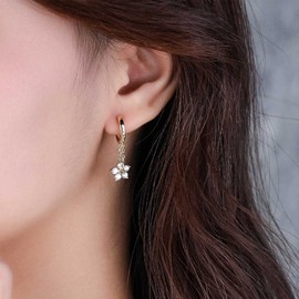 Yienate Crystal Flower Drop Earrings Gold Chain Hoop Earrings Boho Rhinestone Snowflake Dangle Earrings Statement Chain Dangle Earrings Crystal Flora Prom Earrings Jewellery for Women and Girls