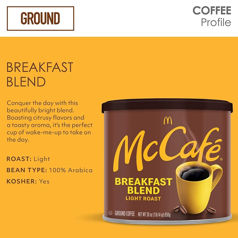 McCafé Breakfast Blend Light Roast Ground Coffee (30 oz Canisters,