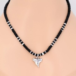 Grass Shack Trading Silver Shark Tooth Necklace Coconut and Puka Shell Beads 19, 22, or 25" 7035-06 - 22 in