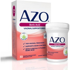 AZO® Boric Acid Vaginal Suppositories, Helps Support Odor Control and Intimate Health with Clinically Studied Boric Acid, Non-GMO, 30 Count