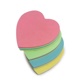 GUMTAPE Heart Shape Sticky Notes 76 mm x 76mm, 4 Pads of 100 Sheets/Pad, Rainbow MixColor Sticky Notes 11503/04. Cute Mixed Colour for Office/Home/Kitchen/Baking/Schoo(4 Pads)