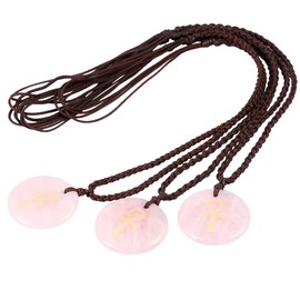 Nupuyai Rose Quartz Egyptian Ankh Cross Engraved Round Stone Adjustable Amulet Pendant Necklace for Women