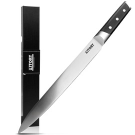 Kitory Big Handle Carving Knife - 12" Ham Slicing Knife – Kitchen Slicer – Meat and Turkey Cutting Knife - Forged German High Carbon Steel - Pakka Wood Mirror Finish Handle, 2024 Gifts