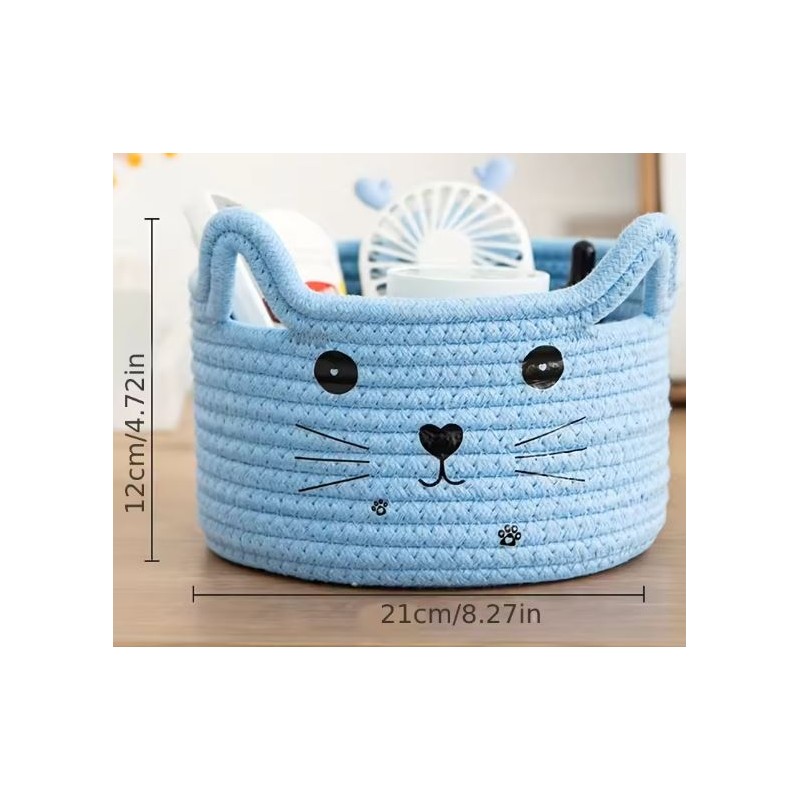 Cat-Shaped Cotton Rope Storage Basket for Pet Toy Organization –