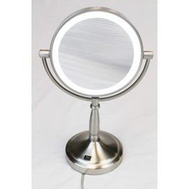 Hospitality Source Luxurious Double Sided Bright White LED Make-up Mirror with Brushed Nickel Finish. Commercial Grade. 1x/5x Magnification
