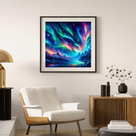 HKLIOPU Snow Mountain Aurora River Diamond Art Kits Adults Full Drill 5D Diamond Painting,Embroidery Kits with Rich Toolkit for Home Wall Decor30x30cm (LCC015)