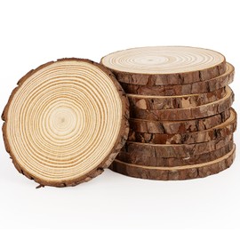 ilauke Wood Slices for Centerpieces, 4.7-5.1 Inch Unfinished Wood Circles 10Pcs Natural Wood Slices for Craft Wood Pieces, Wedding Decorations, Christmas Ornaments, DIY Crafts Paintings