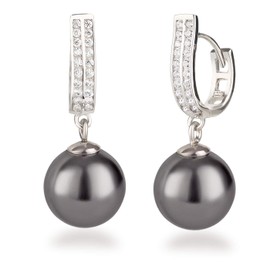 Schöner-SD Pearl Hoop Earrings with Large Pearls 925 Silver Rhodium, Sterling Silver, Pearl