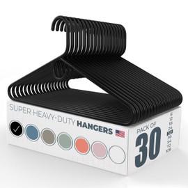 Neaties Super Heavy Duty Clothes Hangers 30 Pack – Made in The USA - 10lb Capacity, Thick Plastic Hangers for Pants, Coats, Jackets, Jeans and Adult Clothing – Black