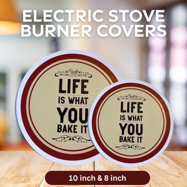 SHMIR Electric Stove Burner Covers Life is What You Bake It Round Range Cooktop for Home Kitchen Cooking Accessories Functional Decorative Stovetops Cookware Supplies Gift Set of 4 (2 Small, 2 Large)