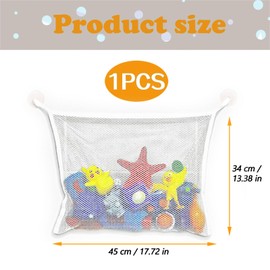 1PCS Bath Toy Storage, Bath Toy Net, Fold-Able Bath Toy Storage Net,Bath Toy Net,Bath Toy Holder,Bath Toy Tidy with 2 Suction Cups for Mesh Bath,Keep Bathtub Water Mold Free