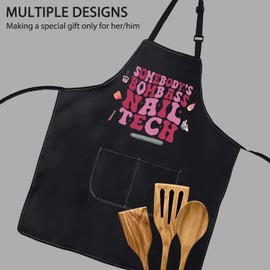 POFULL Nail Technician Gift Somebody’S Bomb Ass Nail Tech Apron Nail Artist Gift (Somebody’S Nail Tech Apron)