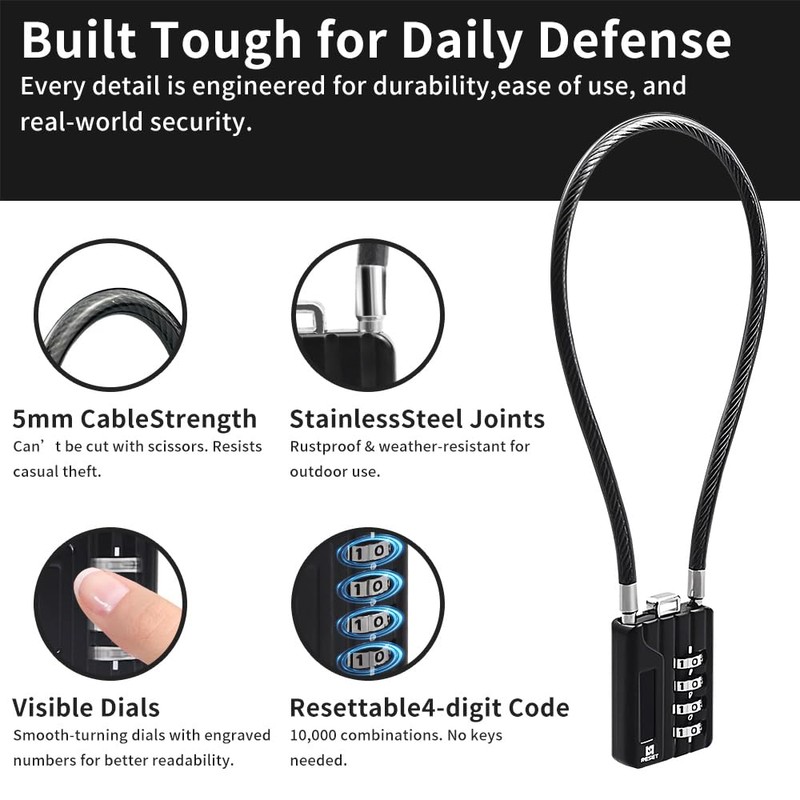 RESET -204 4-Digit Combination Lock with 50 cm Wire Rope,
