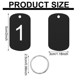 MorningRo 100 Pcs Aluminum Number Tags with Key Rings Number 1-100 Metal Key Tags for Identification Hotel Dormitory House Lockers(Black,Rectangular)
