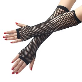 Dzrige Fingerless Fishnet Gloves Fishing Net Stretch Long Gloves Triangle Net Fingerless Gloves Women's Fingerless Mesh Gloves Fancy Dress Party Costume Accessories Supplies (Black)