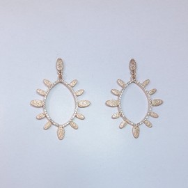 Fashion Jewelry E0860 Rose Gold Tone Metal Clear Rhinestones Deco Oval Shape Dangle Earrings