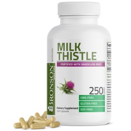 Bronson Milk Thistle Silymarin Marianum & Dandelion Root Liver Health Support, Antioxidant Support, Detox, 250 Capsules