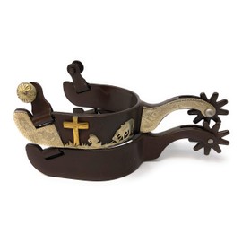 AJ Tack Wholesale Praying Cowboy Cross Western Show Spurs Antique Brown Color Mens 10pt Rowels