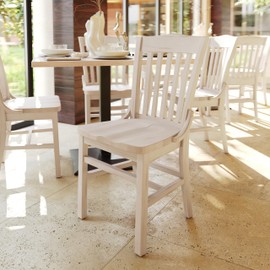 Flash Furniture Hercules School House Back Metal Restaurant Chair - Antique White Wood Seat - Black Frame
