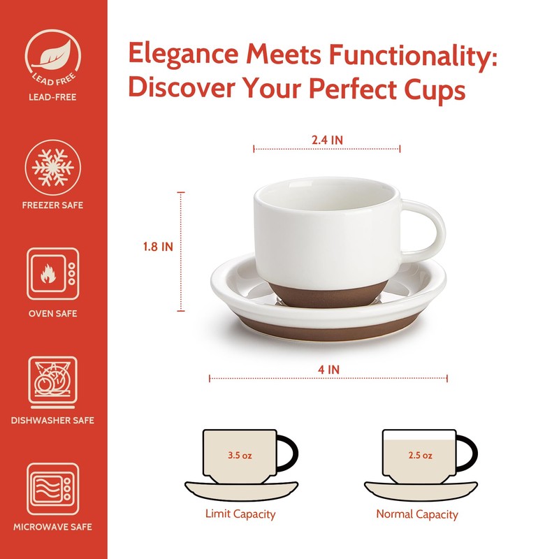 Sweese 2.5 Ounce Espresso Cups Set of 4, Porcelain Stackable
