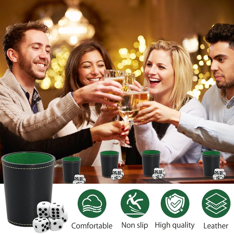HENGBIRD Set of 5 Leather Dice Cups, Includes 25 Dice