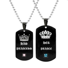 Uloveido His Princess Her Prince Crown Pendants Matching Couples Dog Tag Necklace Hip Hop Military Army Style Jewelry