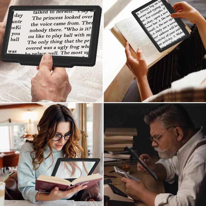 5X Full-Page Magnifying Glass for Reading, Black, Lightweight, 5.7" x