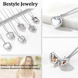 Bestyle High Polish Silver Heart Locket Necklaces for, Minimalist Heart Locket Pendant Charm That Hold Pictures Cute Love Heart Necklace Choker Statement Jewelry for Daughter