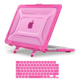 MOSISO Compatible with MacBook Pro 16 inch Case 2025-2021 M4 M3 M2 M1 A3403 A3186 A2991 A2780 A2485, Honeycomb Shockproof TPU Bumper Hard Shell Case with Fold Kickstand&Keyboard Skin, Rose Red