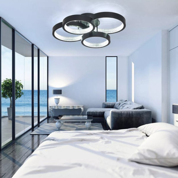 TBVECHI Modern Dimmable Chandelier LED Acrylic Ceiling Light 4 Rings