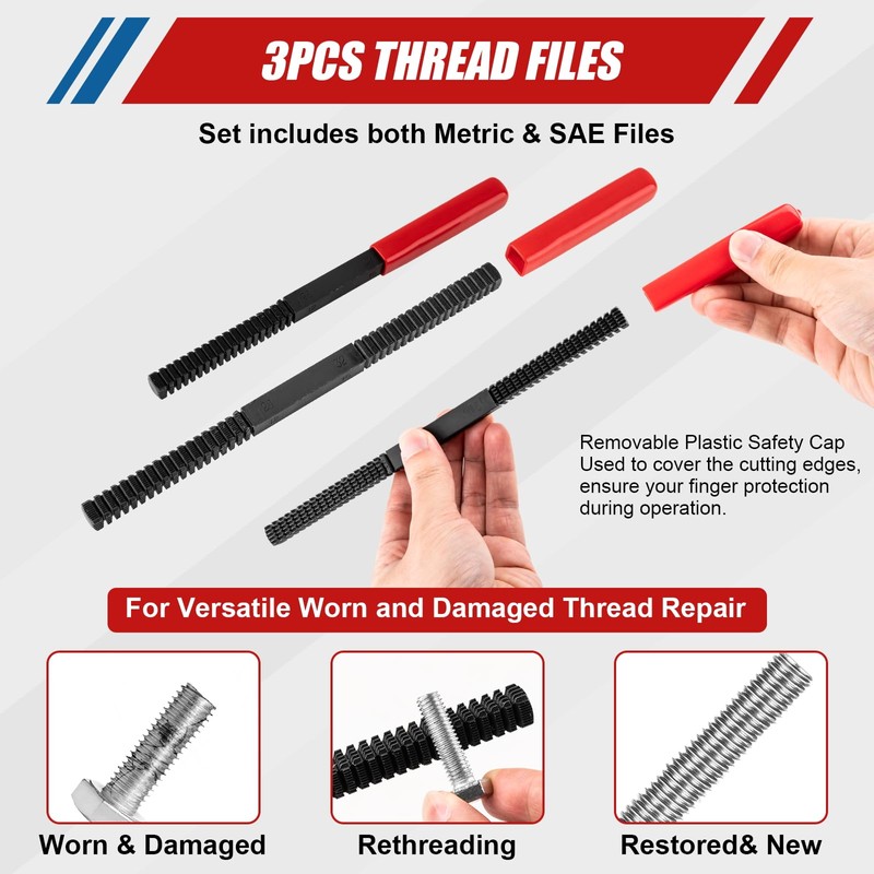 61Pcs Thread Repair Kit, UNC, UNF & Metric Thread Chaser