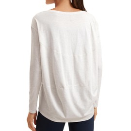 CRZ YOGA Pima Cotton Long Sleeve Workout Shirts for Women Loose Fit Athletic Yoga T-Shirts Casual Boat Neck Fall Tops Ice Grey/White X-Large