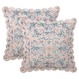 Fjdcslwx Boho Floral Throw Pillow Covers Set of 2 Colorful Bohemian Flower Decorative Scalloped Wavy Edge Designs Pillowcase for Bedroom Sofa Living Room Bed Square Pillow Case Cushion 18x18 inch