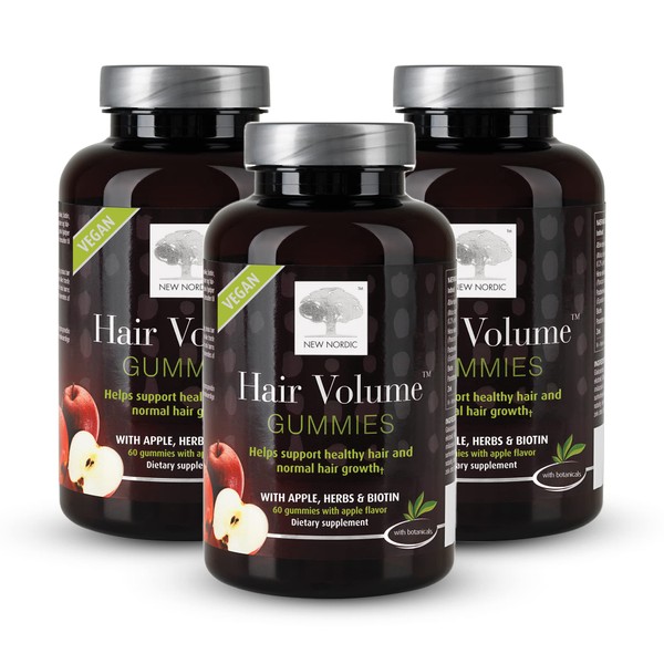 NEW NORDIC Hair Volume Gummies | with Biotin for Healthy Hair Skin & Nails | Swedish Made | 60 Count (Pack of 3)