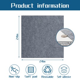 Peel and Stick Carpet Squares 24" x 24", Self Adhesive Non-Slip Carpet Tiles, Peel and Stick Soft Padded Carpet Tiles for Kitchen Bedrooms Indoor Outdoor(20 Tiles/80 sq ft)