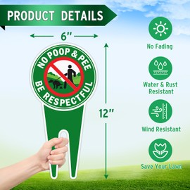 Faittoo No Dog Poop Yard Signs, 2 Pack 12 x 6 Inches Aluminum No Poop No Pee Dog Signs for Yard, Be Respectful Sign for Outdoor Use, Weather/Fade Resistant, Easy to Mount (Green）