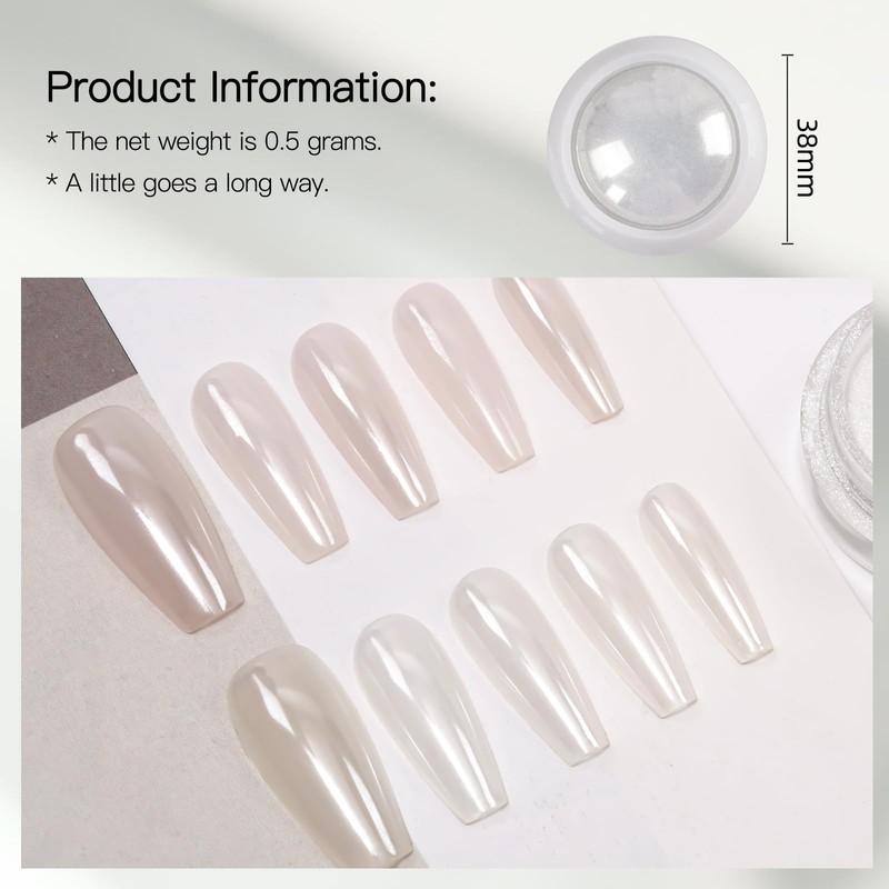 Pearl White Nail Chrome Powder Rubbing Glitter Metallic Mirror Effect