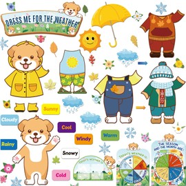 Gilprop 58 Pcs Weather Bulletin Board Set for Classroom 12 x 8 Inch Cute Animal Dress Weather Chart Seasonal Bulletin Board Cutout Decorations for School Preschool Homeschool Wall Decor(Dog)