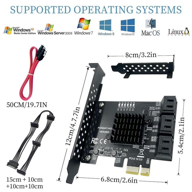 PCIe x1 SATA Card 6 Ports PCIE 3.0 SATA Expansion