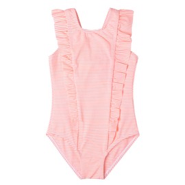 LIZENS Traje de baño de una pieza con volantes festoneados para niñas, Rosa/Rebel Fun., 6-7 Años