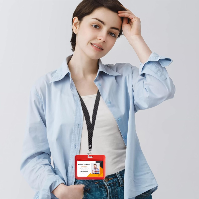 Lanyardio 1 Pack Sliding Horizontal ID Badge Holder Hard Red