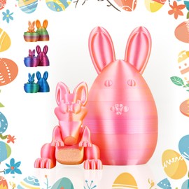 QCCX Easter Bunny Egg, 3D Printed Bunny Egg with Movable Bunny Ornament Fidget Decoration, Surprise Gifts for Easter Eggs Basket Stuffers (Pink)