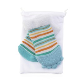 Nuby Soothing Teether Sock, Baby Blue Stripes, 5"
