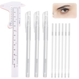 3 Pcs Brow Mapping Pens with 6 Replacement Refills and 1 Ruler Eyebrow Lamination Kit Skin Marker Pen Makeup Marker Pen Brow Lamination Supplies for Eyebrow Lip(White)