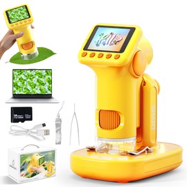 1600x Microscope for Kids, 2" Digital Screen Kids Microscopes, Handheld Pocket Microscope with Photo/Video, LED Light, 32GB, Slides, Rechargeable Portable Microscope for Boys Girls Ages 6,7,8-12