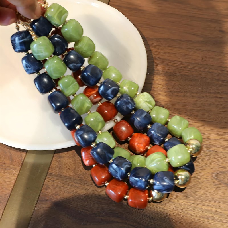 JNF Chunky Beaded Resin Necklace Large Beads Statement Necklaces Big