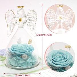 Miofula Preserved Flower Rose Birthday Gifts for Mom, Angels Figurines with Forever Real Rose Gifts for Women Mom Grandma, Angels Gifts for Christmas Thanksgiving Anniversary Birthday Gift (Pale Blue)
